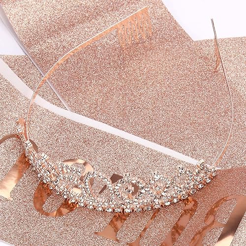 Miniatura 6 de Banda y tiara de cumpleaños número 50 para mujer, juego de banda y corona de oro rosa "50 y fabuloso", regalos de cumpleaños 50 para mujeres,