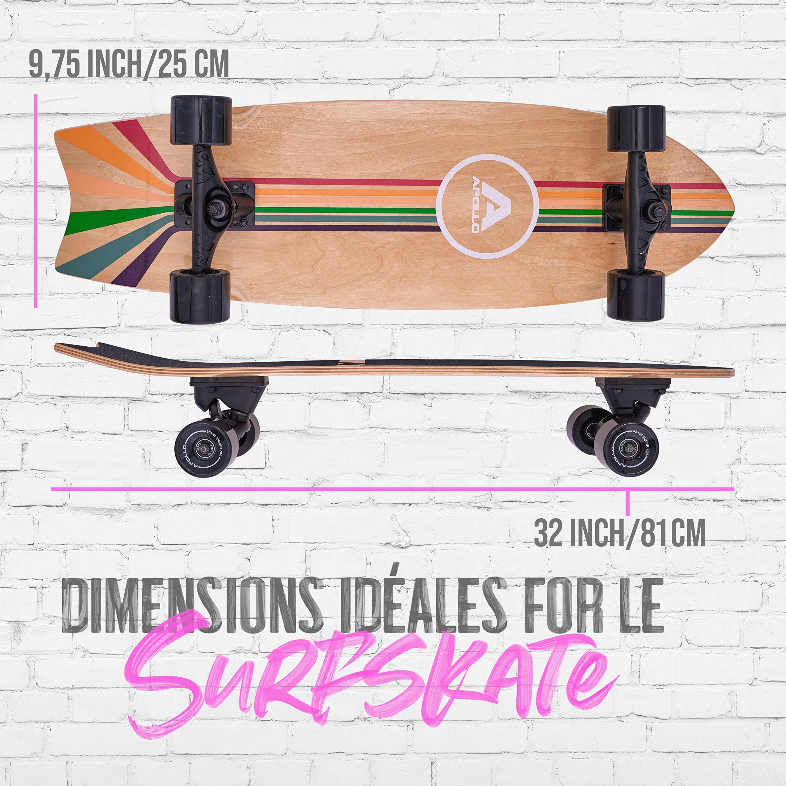 Apollo Surf Skateboard Enfant À Partir De 6 Ans | Mini Longboard Enfant | Mini CruiserBoard pour L’Entraînement Au Surf | Carving Et Pumping | Essieu Style Surf De Haute Qualité | Skateboard Adulte