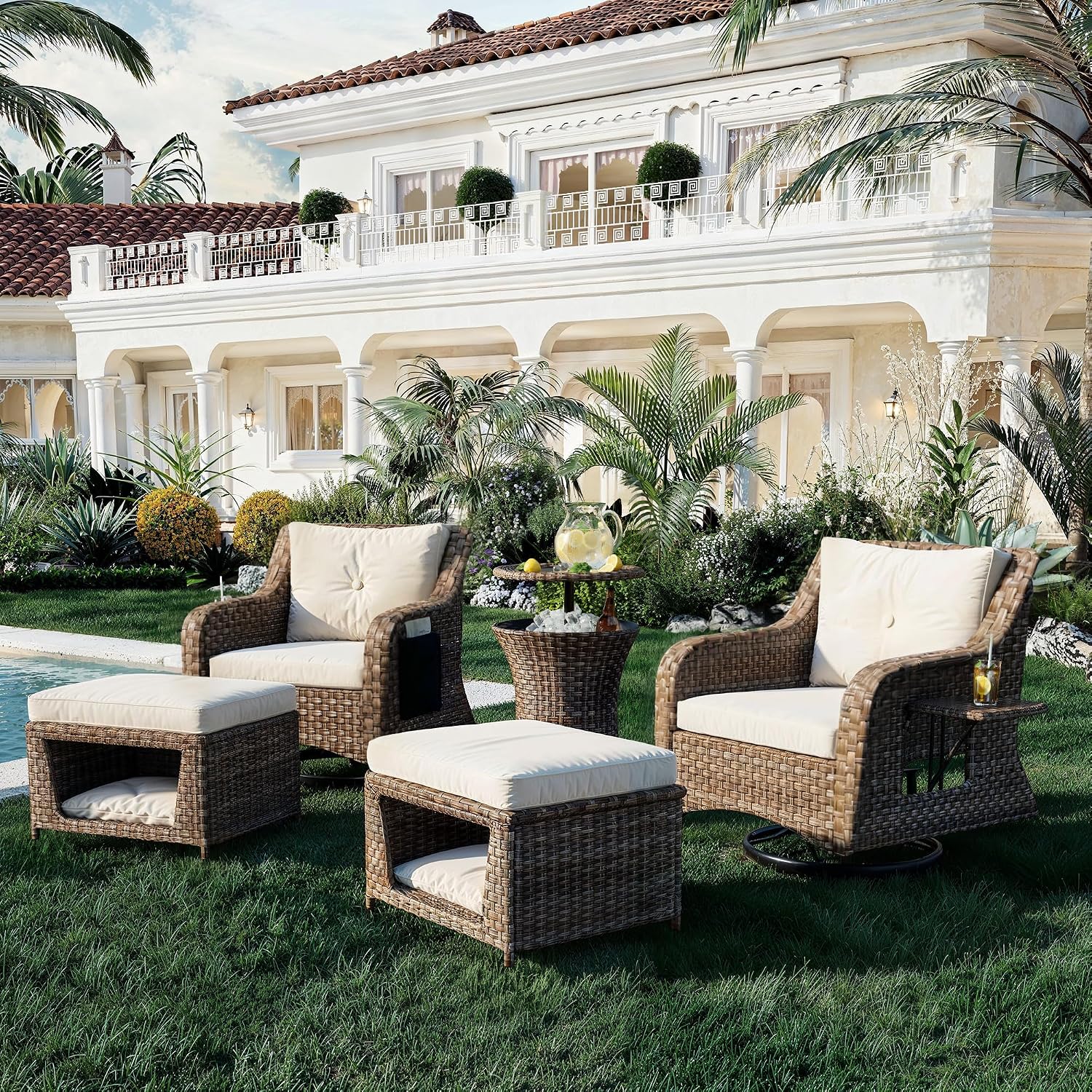 Amazon.com : Merax Luxury Swivel Rocker High Back Chairs Outdoor, 5 ...