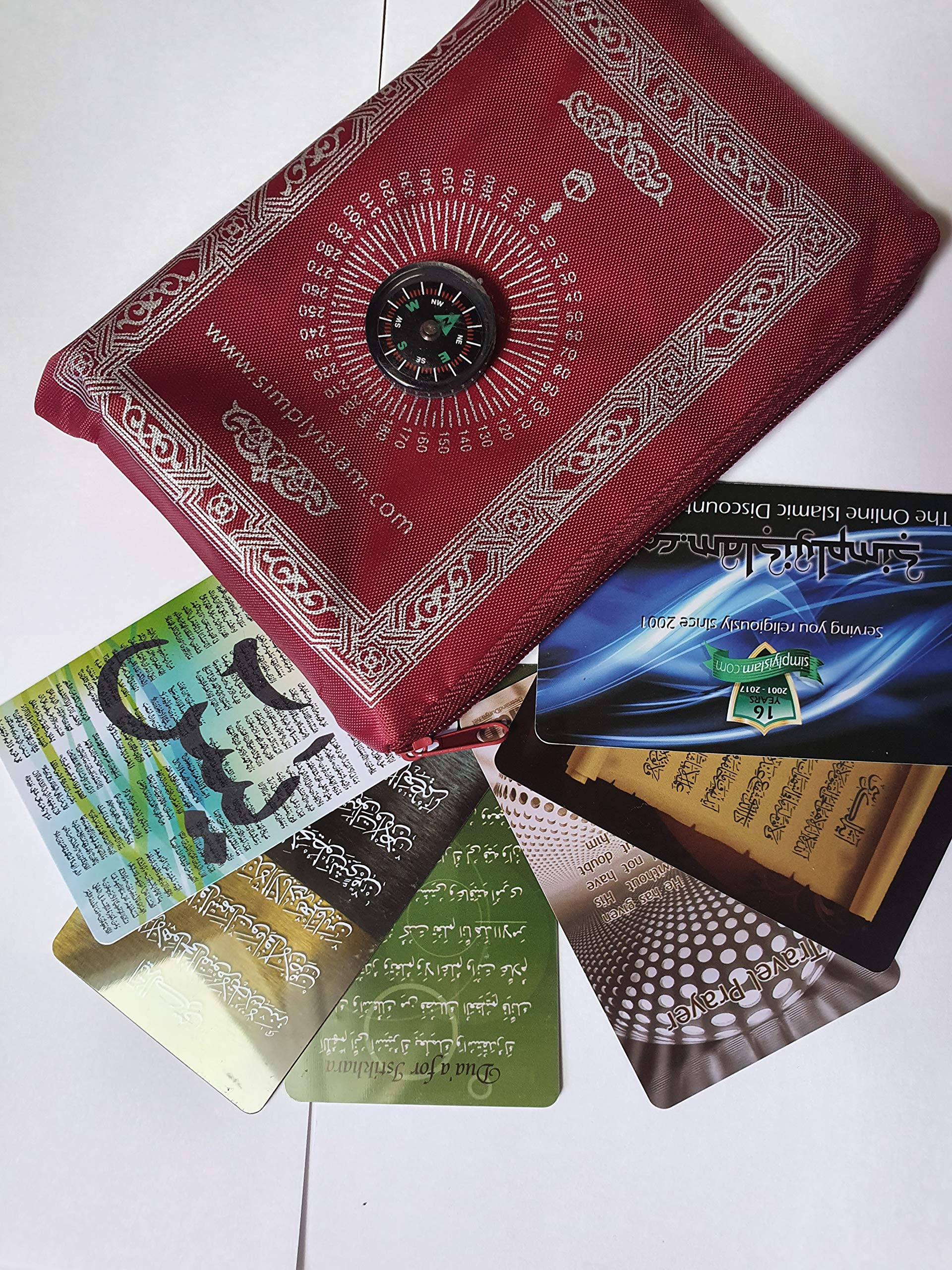 Muslim Red Travel mat and Wallet Cards, Ayat Al Kursi, Ishtikara dua, Surah Yasin, 4 Quls