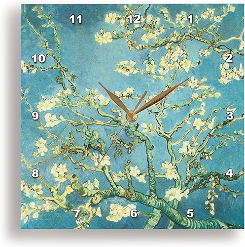 3dRose DPP_110452_2 Reloj de pared vintage Van Gogh con almendro floreciente, 13 x 13 pulgadas