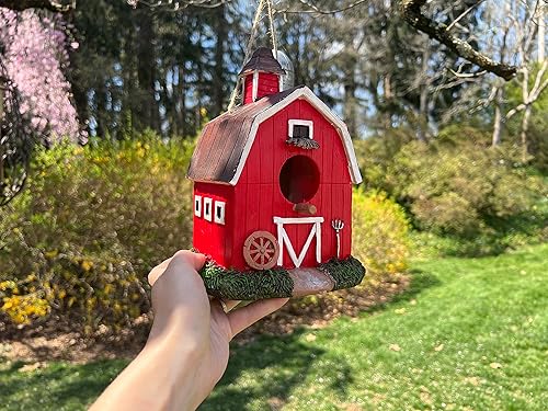 Miniatura 3 de VP Home Casas de pájaros colgantes para exteriores, casas de pájaros pintadas a mano para exteriores, casas de pájaros decorativas (granero rojo)