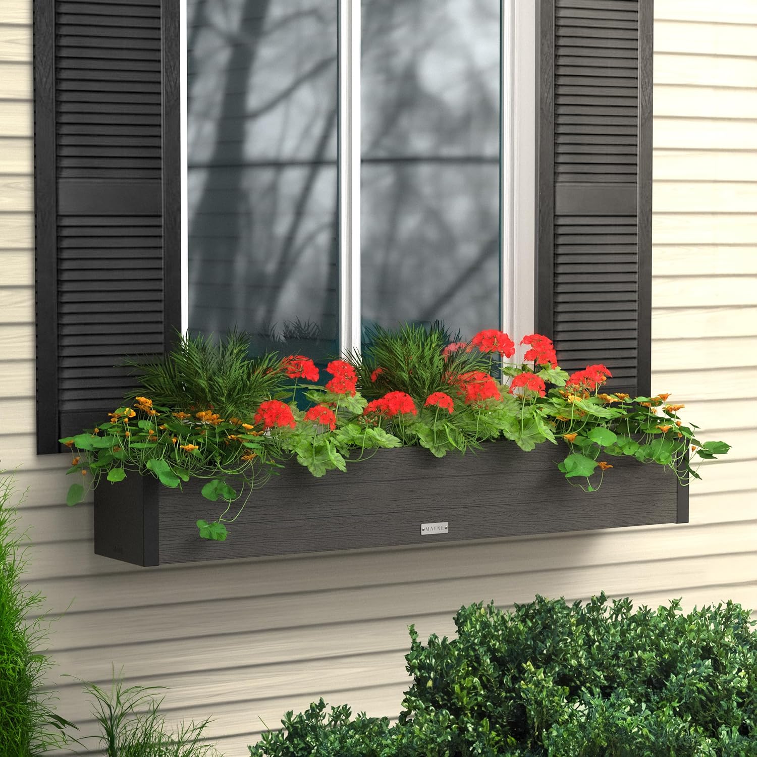 Mayne Horizon 5-Foot Window Box, Faux Wood for Windows, Modern Rectangular Outdoor Flower Window Box with Drainage System, All Season Use, Easy Assembly