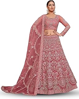 zeel clothing Women Net Lehenga Choli Semi-Stitched Rose Pink Free Size-picture-50