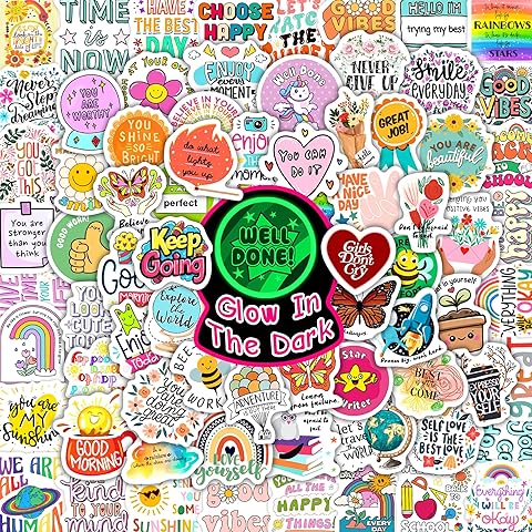70 Pcs Glow in The Dark Motivational Quotes Stickers for Water Bottle, Kids Adults ...