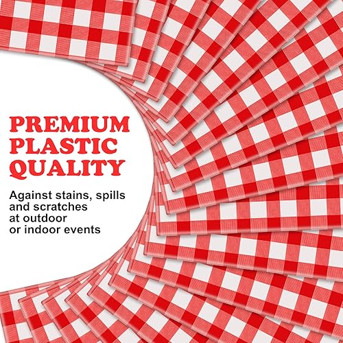 Miniatura 3 de Mantel rectangular desechable de plástico a cuadros, 12 piezas, 54 x 108 pulgadas, 8 pies, impermeable, para picnic, barbacoa, vacaciones, fiesta de