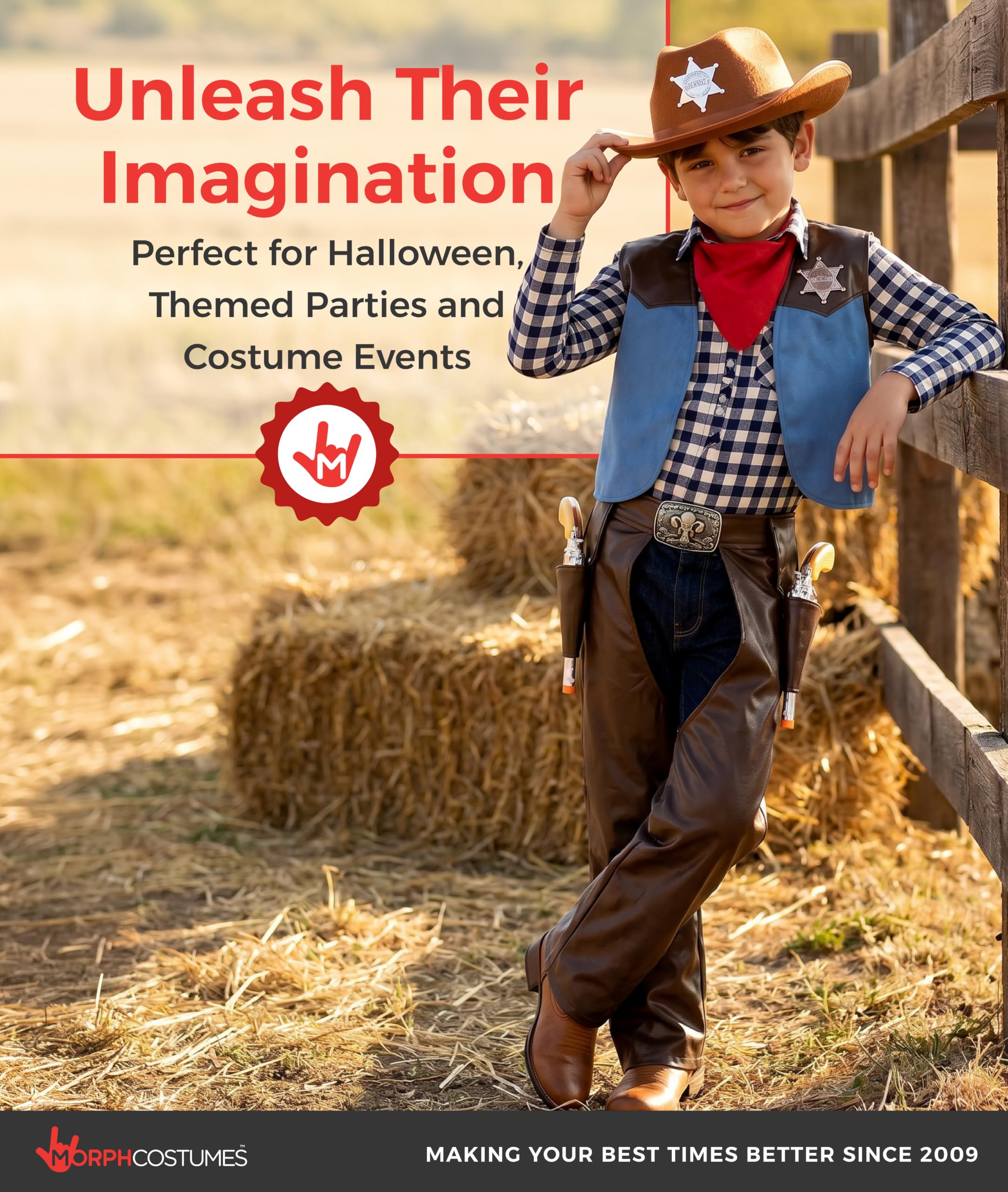Morph Deguisement Cowboy Garcon, Costume Far West Halloween Enfant