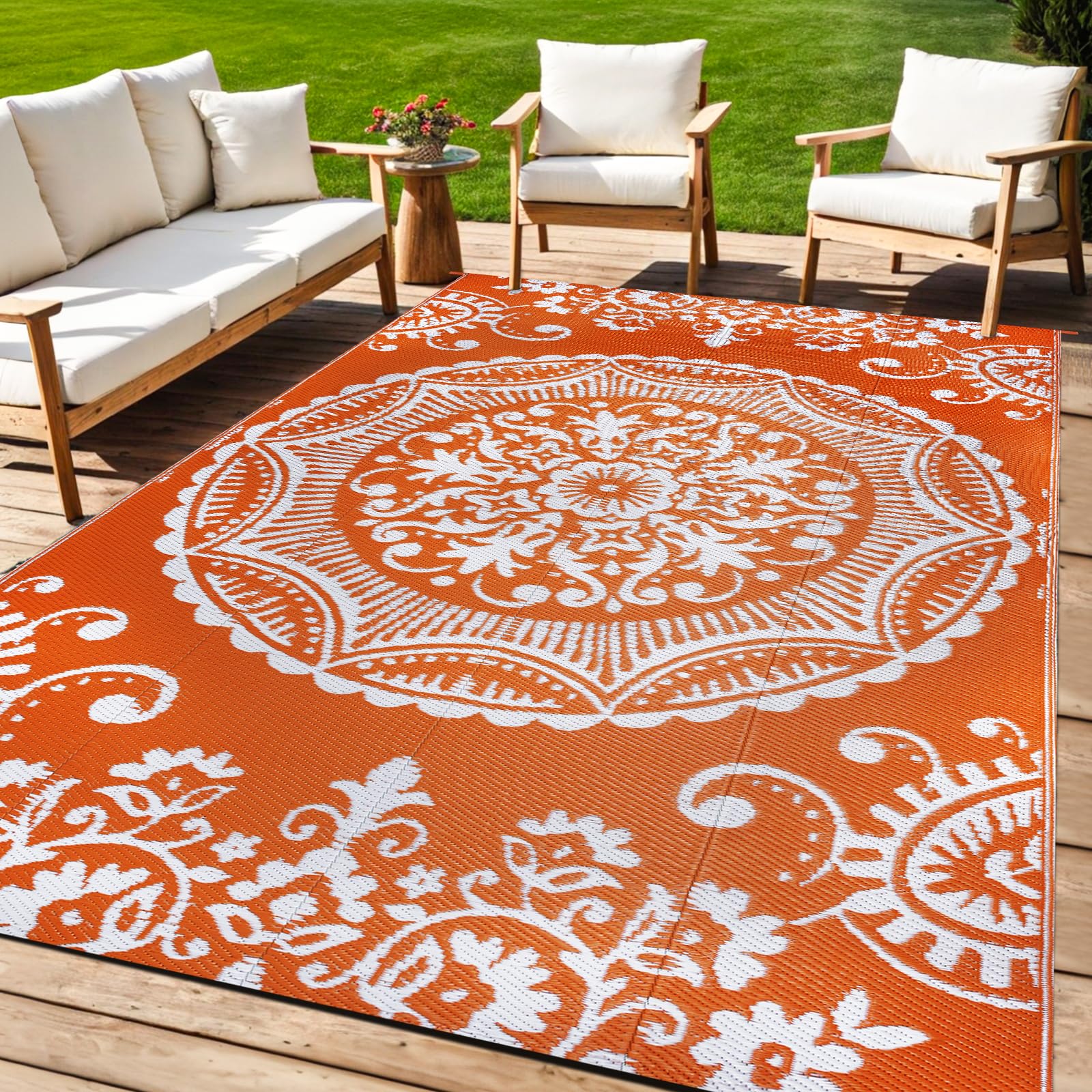 Capslpad Outdoor Teppich Wetterfest, Balkon Teppich, Kunststoff Camping Teppich, Leichtgewicht Picknickdecke, Vorzeltteppich Outdoorteppich für Balkon, Picknick, Camping, Garten