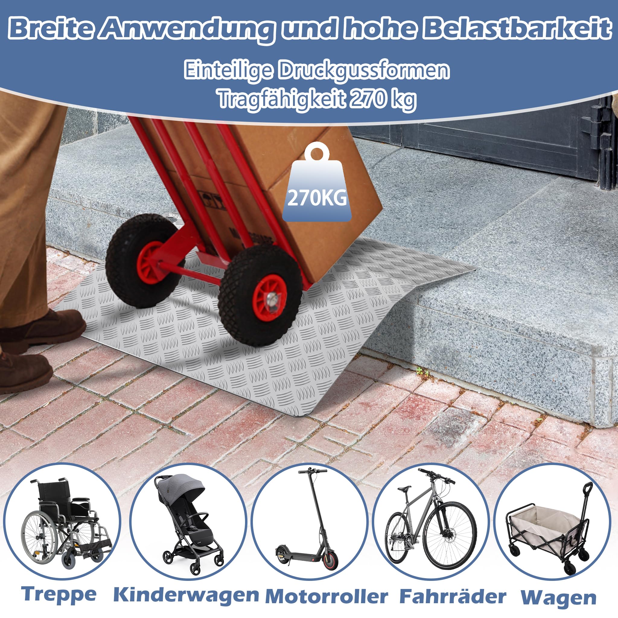 Aufun Rampa para silla de ruedas de 70 cm x 100 cm, superficie antideslizante, de aluminio, con capacidad de carga de 270 kg, 10 cm de alto para silla de ruedas y carrito de mano