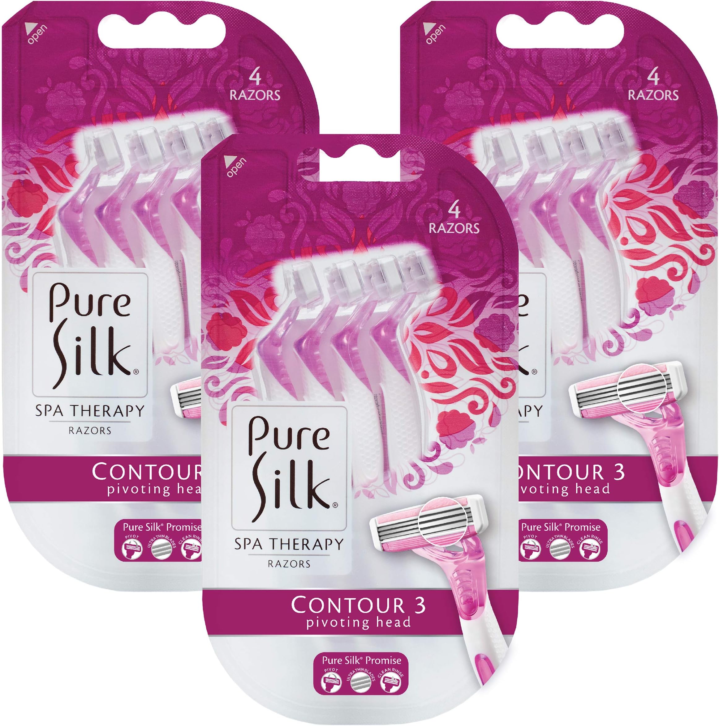 Amazon.com: Pure Silk Contour 3 Premium Disposable Razor, 4 Count ...