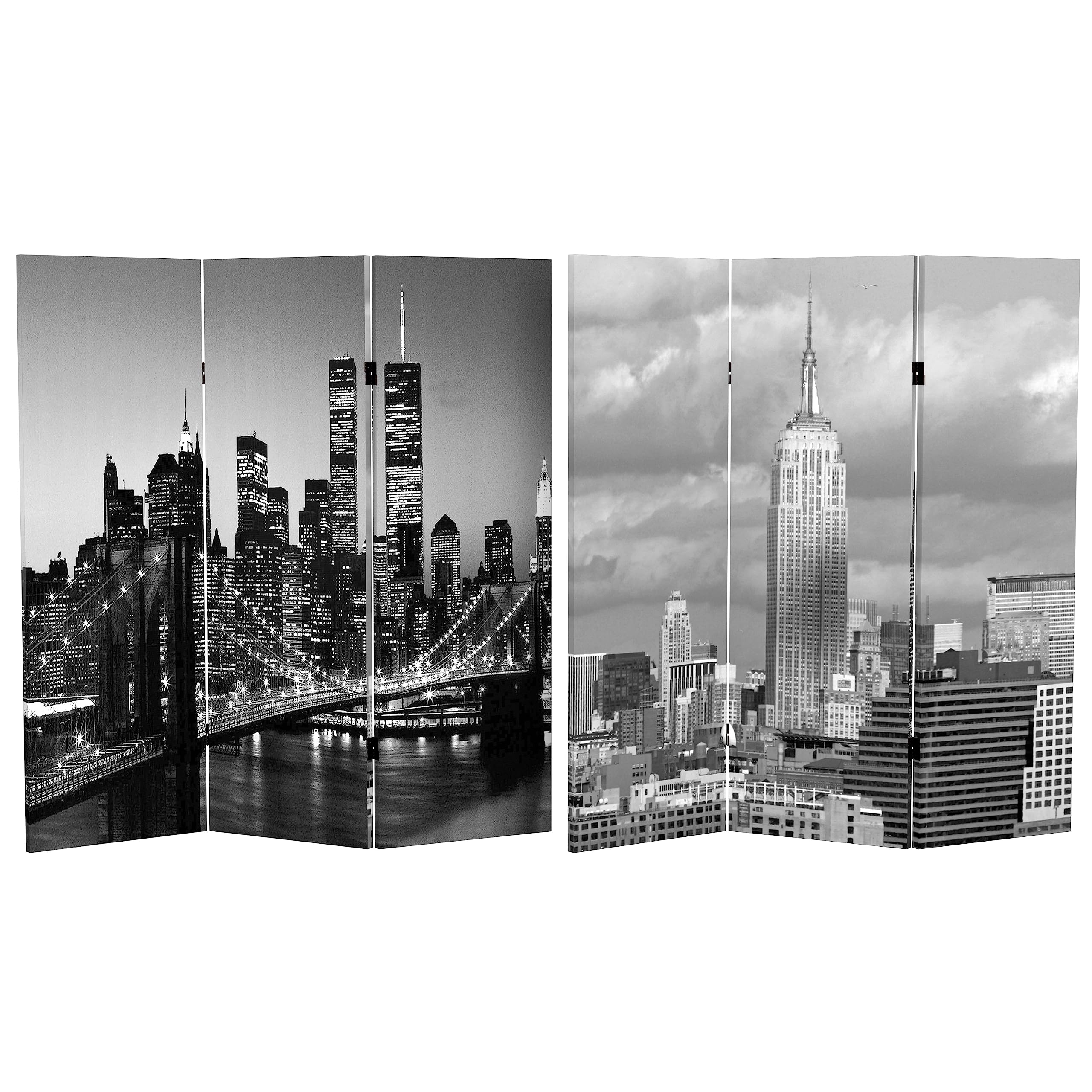 Red Lantern 4 ft. Short Double Sided New York Scenes Canvas Folding Screen 3 Panel Freestanding Partition and Separator for Modern and Contemporary