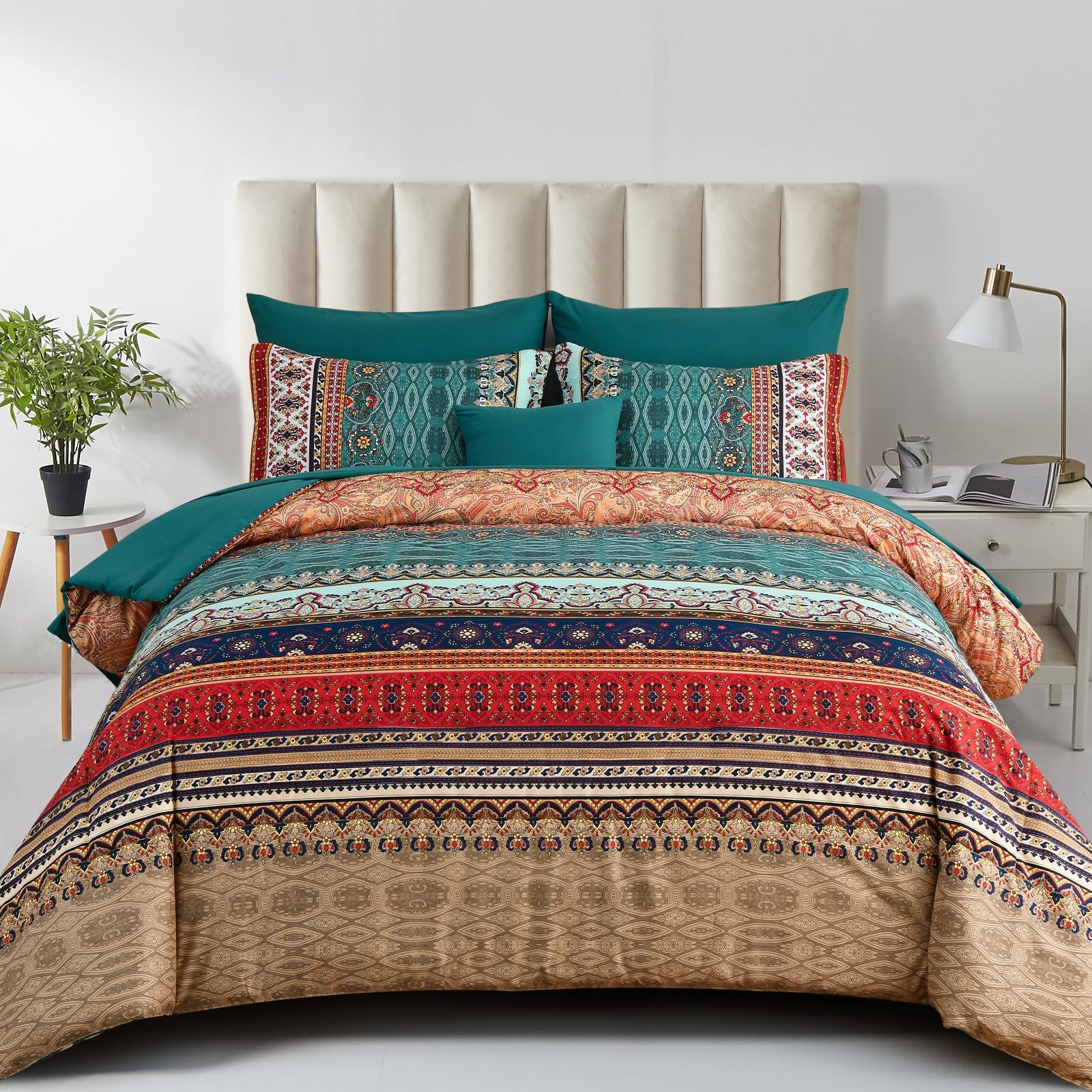 Amazon.com: Boho Comforter Set California King Size 8 Pieces,Green and ...