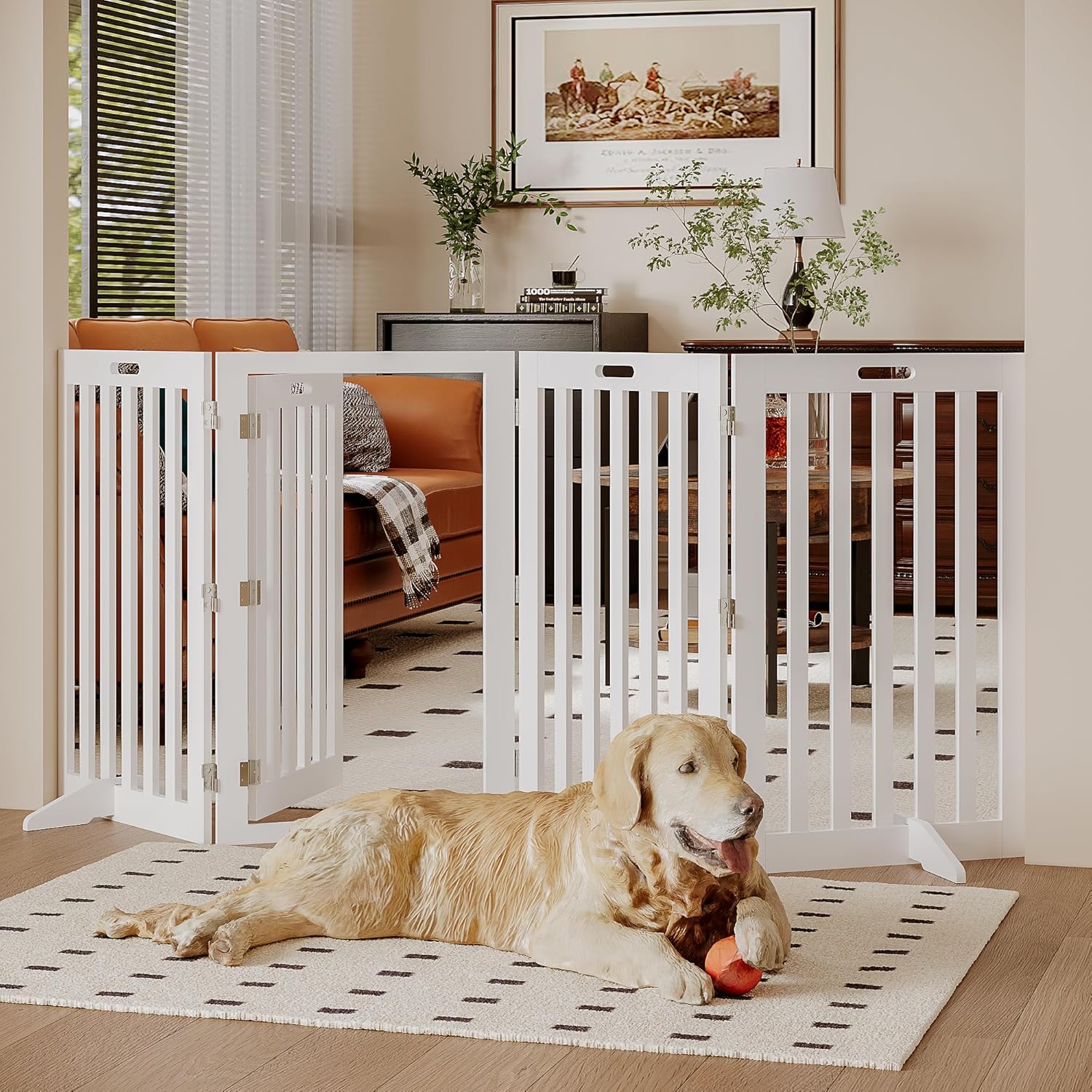 ChooChoo Wooden Pet Gates for Dogs Indoor with Door, 31.5" Dog Gate with Support Feet for Dog Cat Doorways Extra Wide, Foldable Dog Fence Puppy Gate with Handle for The House