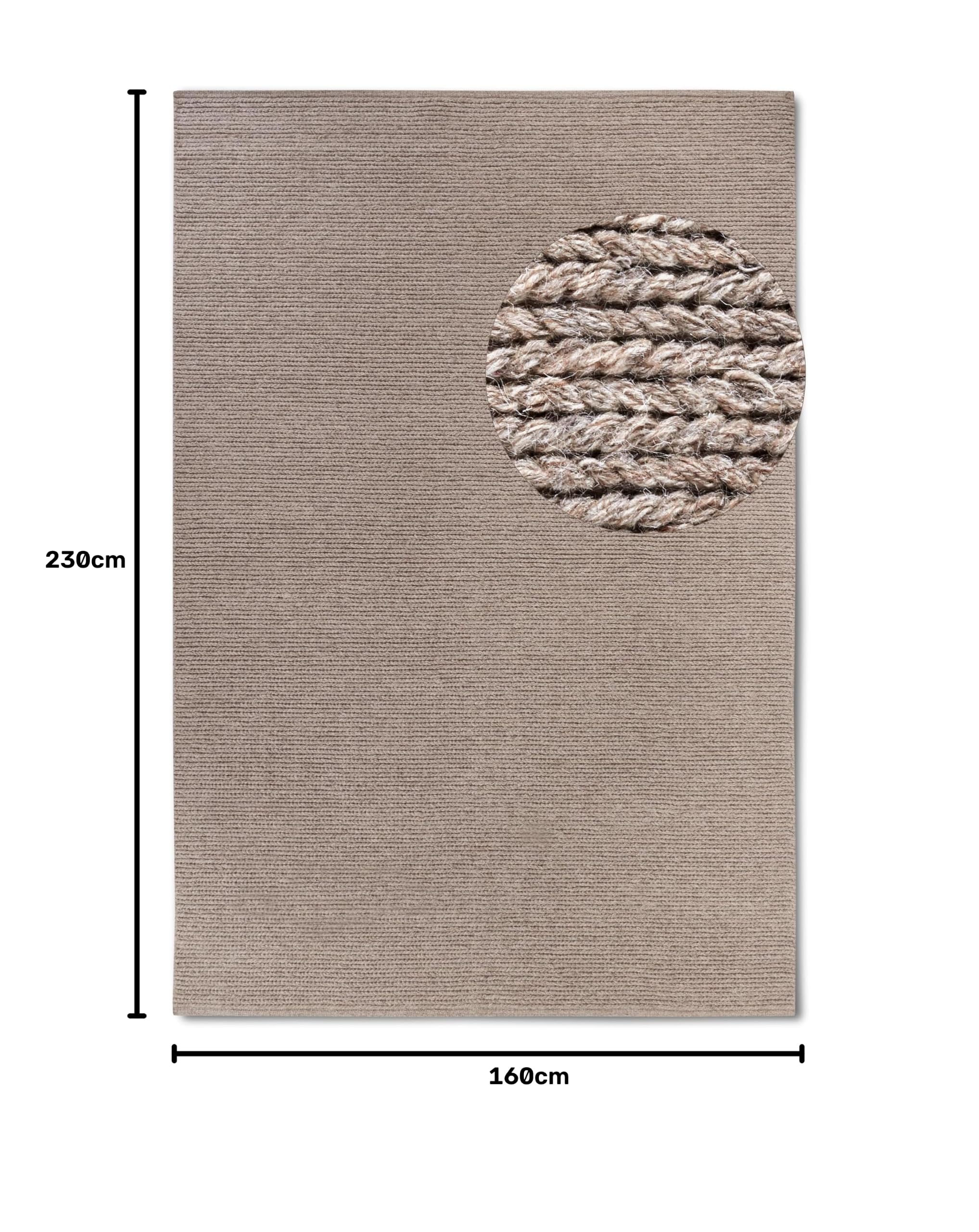 Villeroy & Boch Francois - Alfombra de Lana Natural para salón, Tejida a Mano y respetuosa con el Medio Ambiente, para salón, Dormitorio, Comedor, Pasillo, Cocina, Lino, 160 x 230 cm
