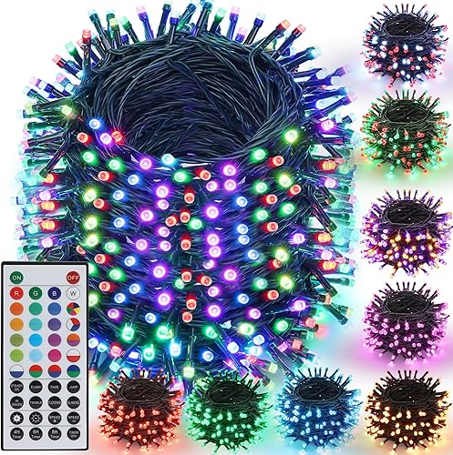 Miniatura 9 de Joomer - Tiras de luces de Navidad de 32 pies, 100 luces LED enchufables RGB con control remoto, luces impermeables para interiores y exteriores con