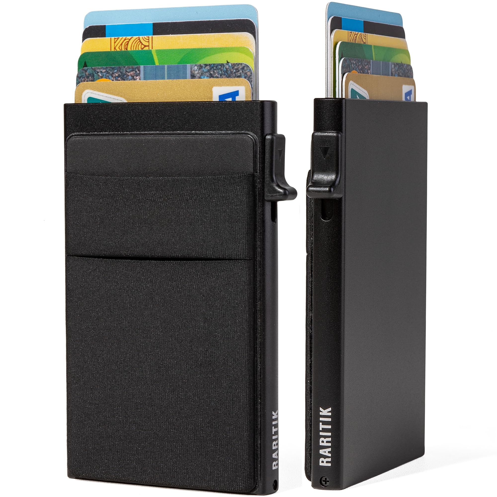 RARITIK Minimalist Carbon Fiber Wallet for Men, Money Clip Cash Strap Wallet, RFID Blocking Metal Wallet Aluminum Card Holder,Front Pocket Wallet