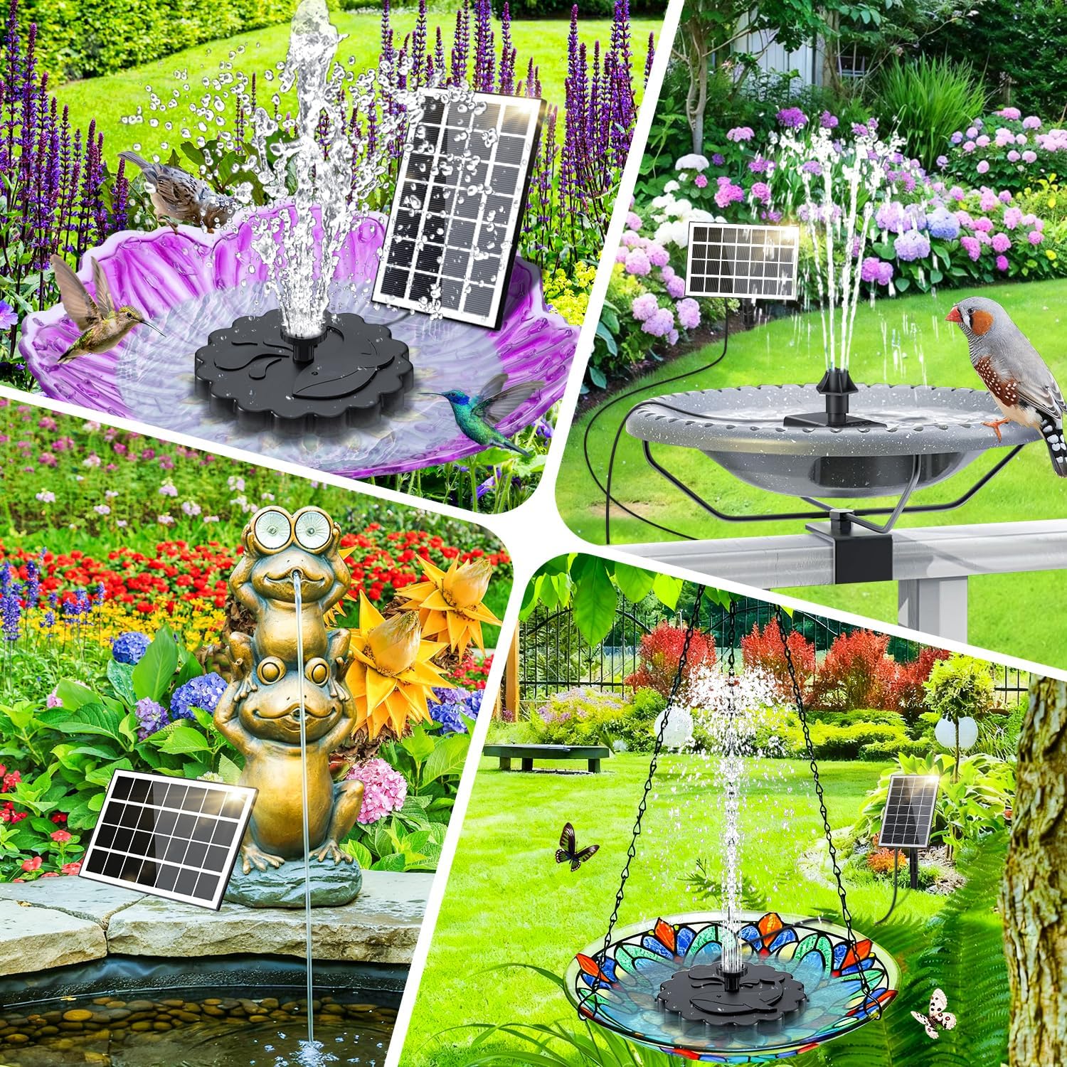 SZMP 3.5W Solar Fountain Pump, All-Glass Panel Solar Water Pump Kit with Stake & 4 Anti-Drift Rods, 9.8FT Cable 8 Nozzles for Bird Bath, Garden, Backyard, Fish Tank