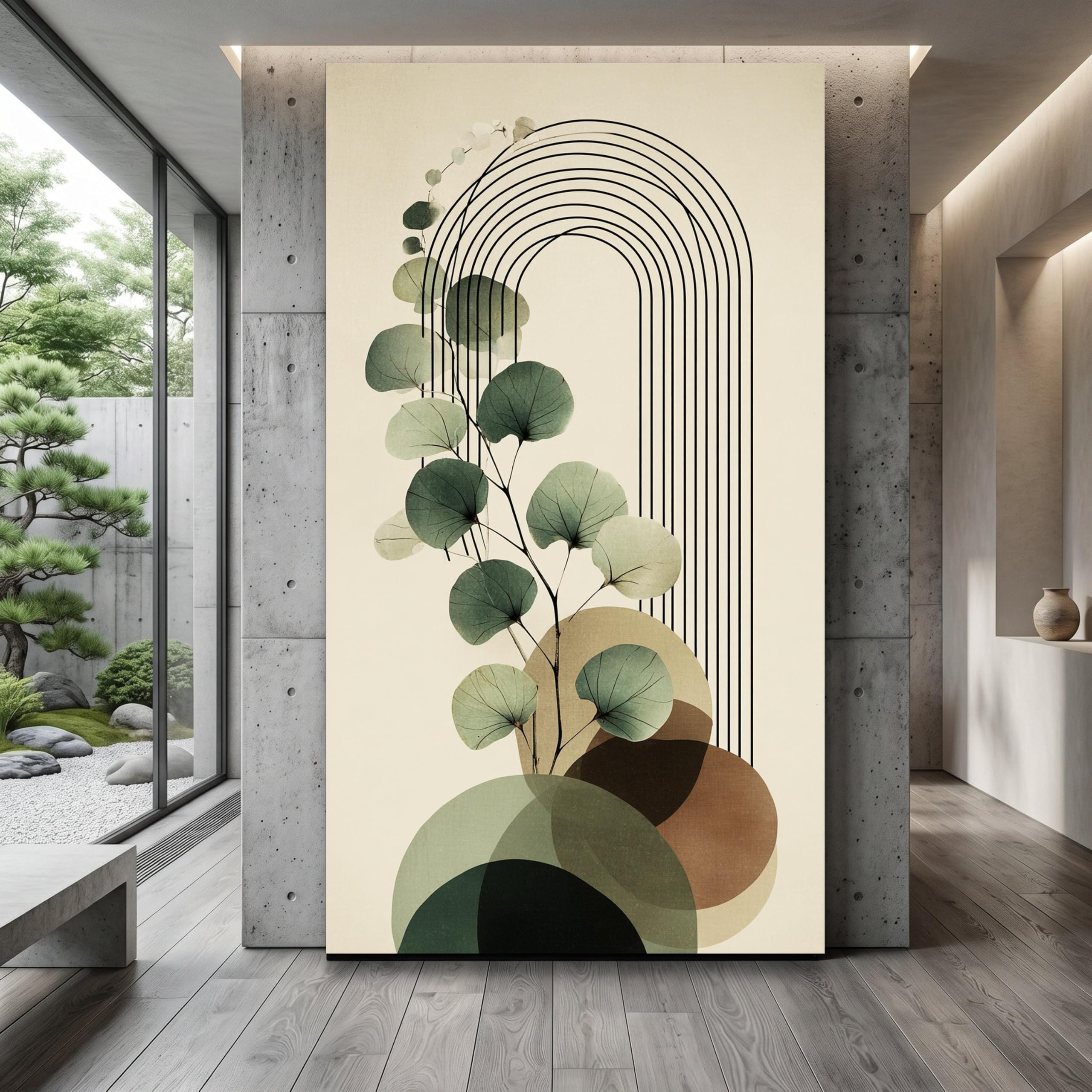 TONGYINLI Botanical Leaves Canvas Prints, Abstract Arch Wall Art, Minimalist Nature Greenery Painting, Boho Plant Illustration(30x50cm/Frameless)