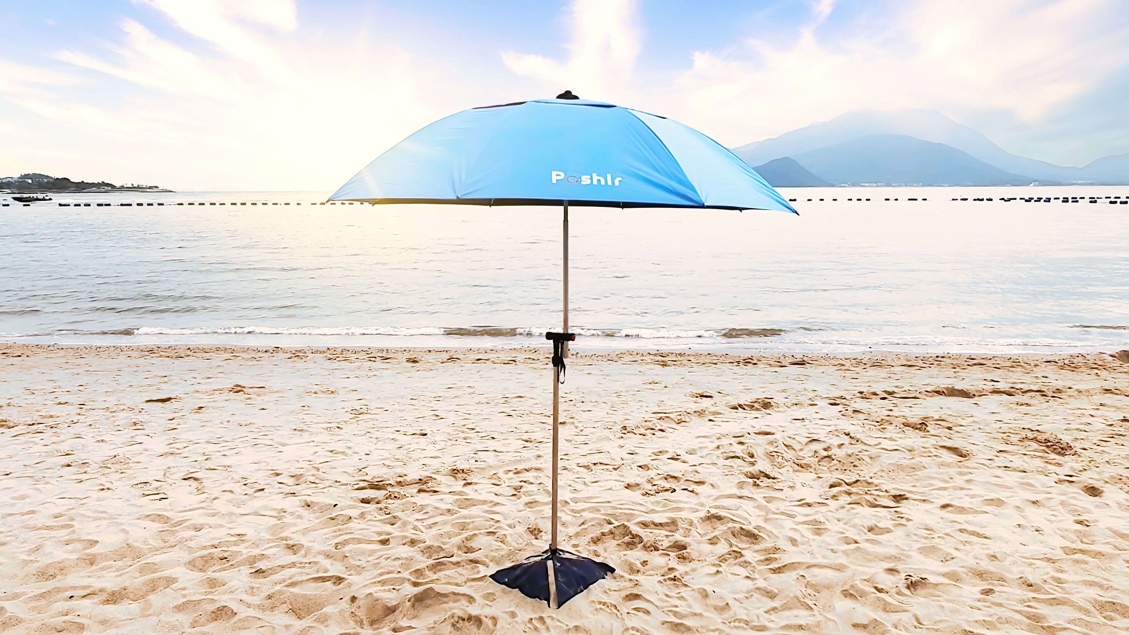 GIANTEX Parasol De Plage, De 220 Cm, Avec Ancrage Et Porte-gobelet, Rond, Inclinable, Pour Jardin, Terrasse, Marché, Marché, Avec Sac De Transport, Protection Solaire UV50+ (rayures Bleues