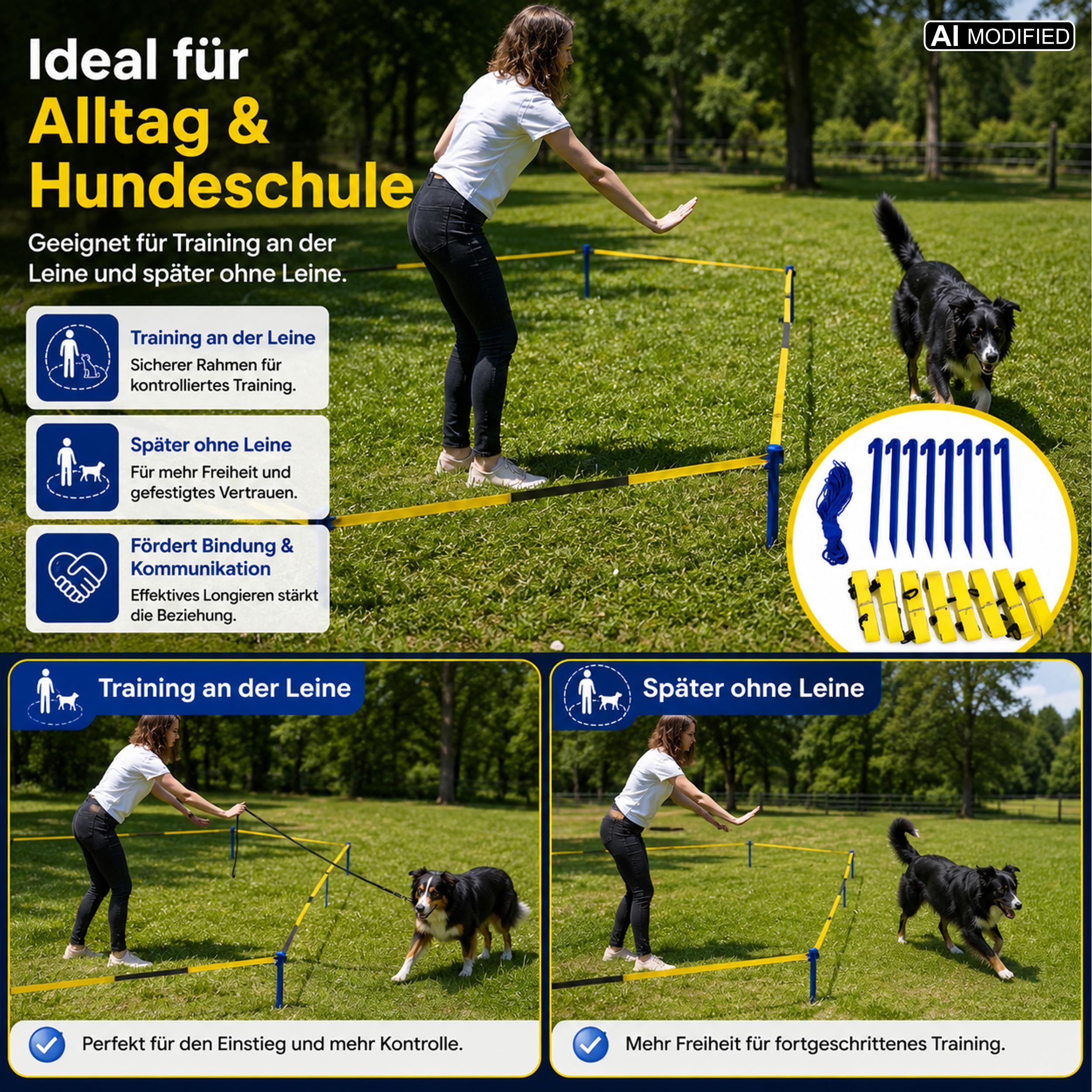 Longier-Set für Hunde, Radius 3-3,5m, Hundetraining, Longieren mit Hund