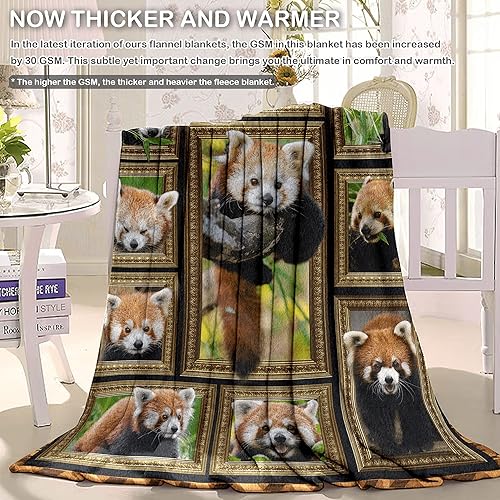 Miniatura 3 de Manta de panda rojo para niñas y niños, manta de felpa suave y sedosa para sofá cama, linda manta pequeña y acogedora de forro polar cálido para