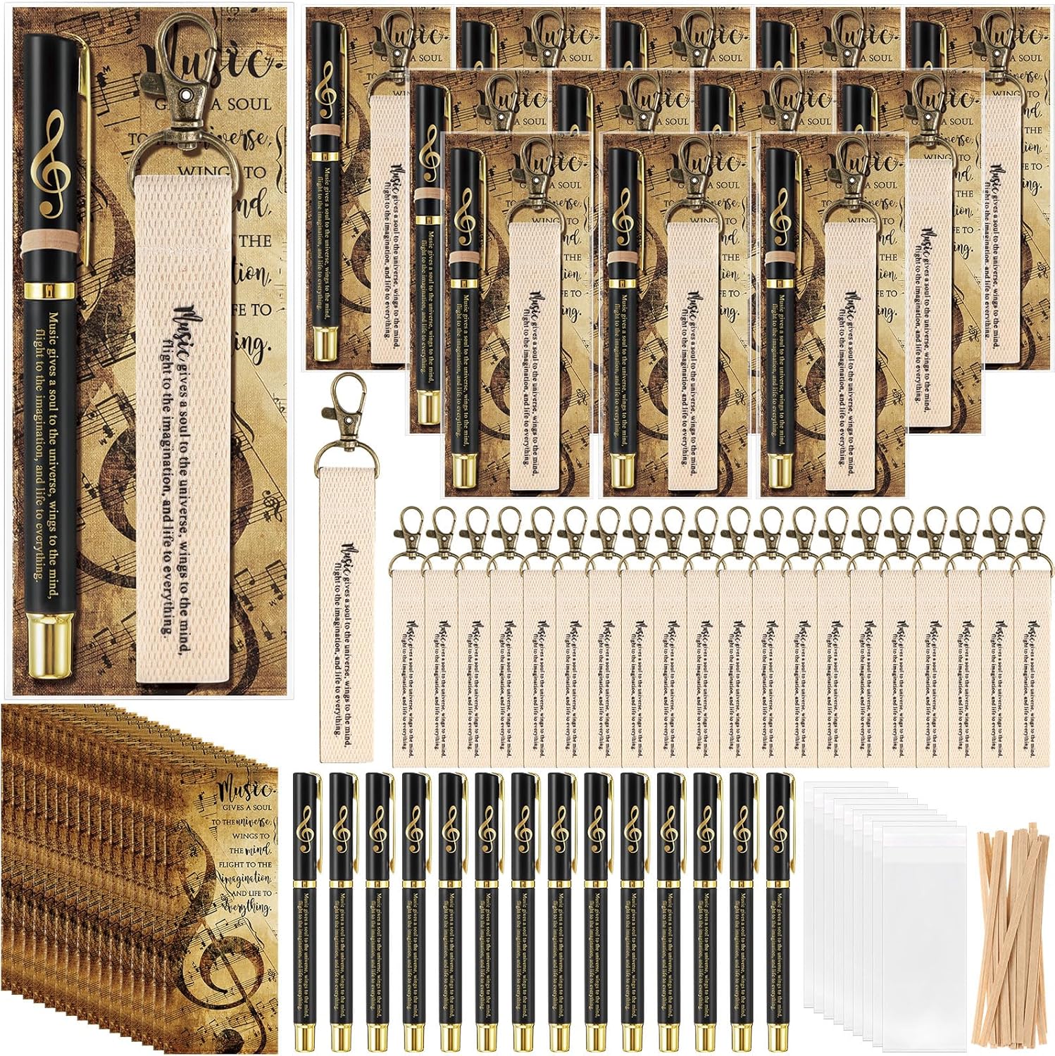 60 Pcs Music Themed Gifts Bulk – 20 Sets Music Party Favors Inspirational Musical Pens Keychains Bookmarks Marching Band Gift for Thanksgiving Christmas Musicians Band Choir Teacher Students