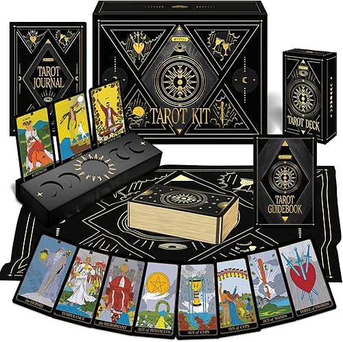 Wyspell El kit de tarot incluye cartas de tarot doradas con libro guía, un paño de tarot, una bolsa de tarot, un diario de tarot y un soporte de