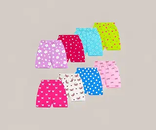 Kuchipoo Girls Cotton All Over Printed Shorts Soft Elastic Waist Casual, Playwear & Nightwear Shorts Bright Multicolor Graphic Prints - Pack of 8