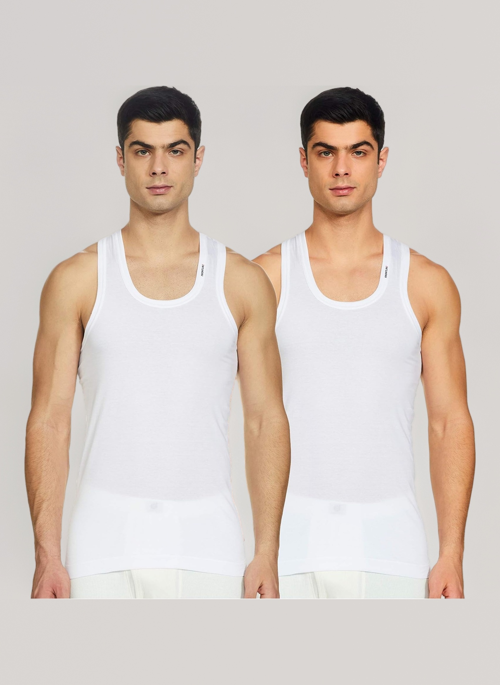 RUPA FRONTLINE Sleeveless Vest for Men, 100% Cotton Material, Round Neck, Regular Fit, Pack of 2