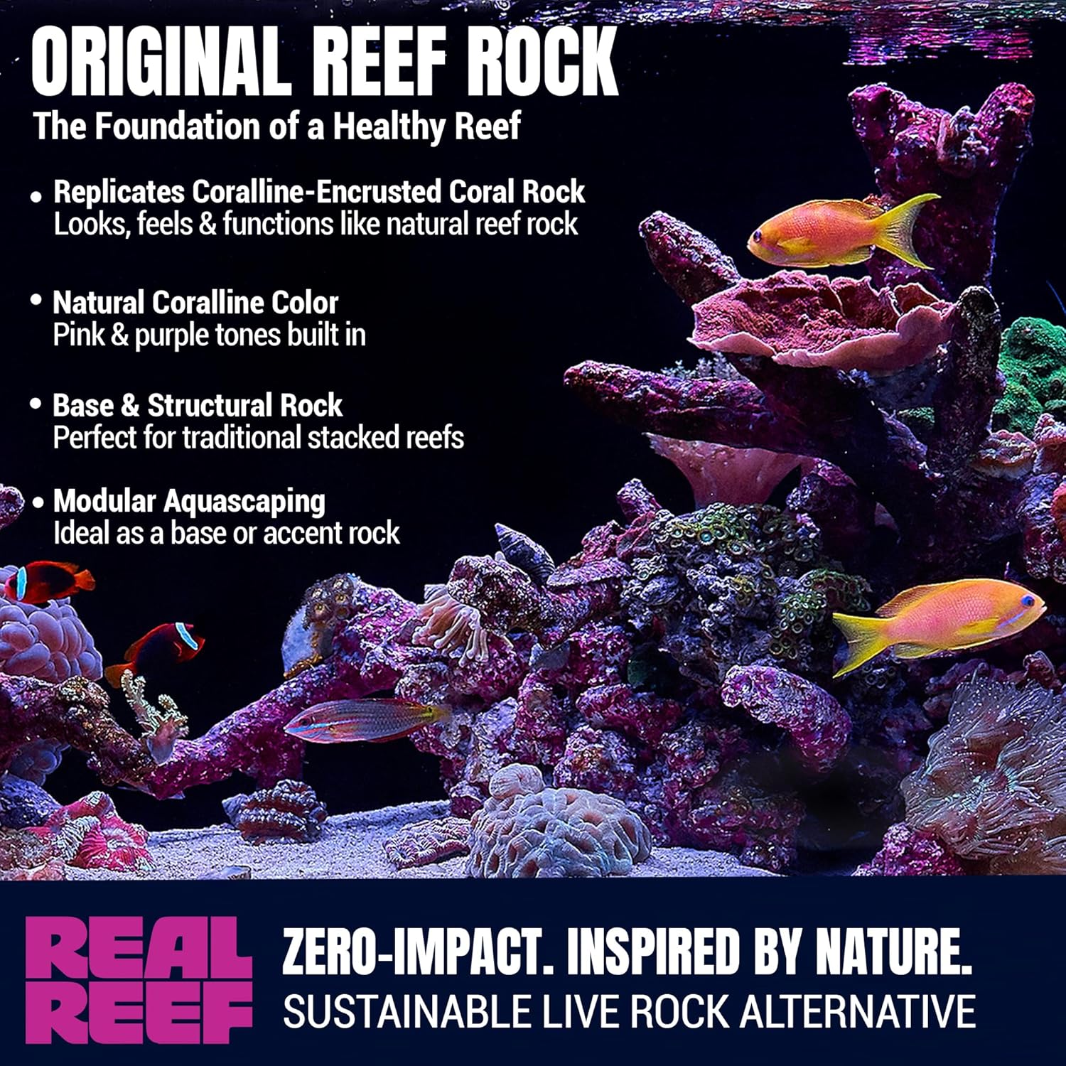 Original Rock, 10 lb Mixed Box (Assorted Sizes) - Artificial Live Rock for Saltwater Aquariums, Porous Reef Rock for Marine Aquascapes & Coral Growth, Natural Purple/Pink/Red