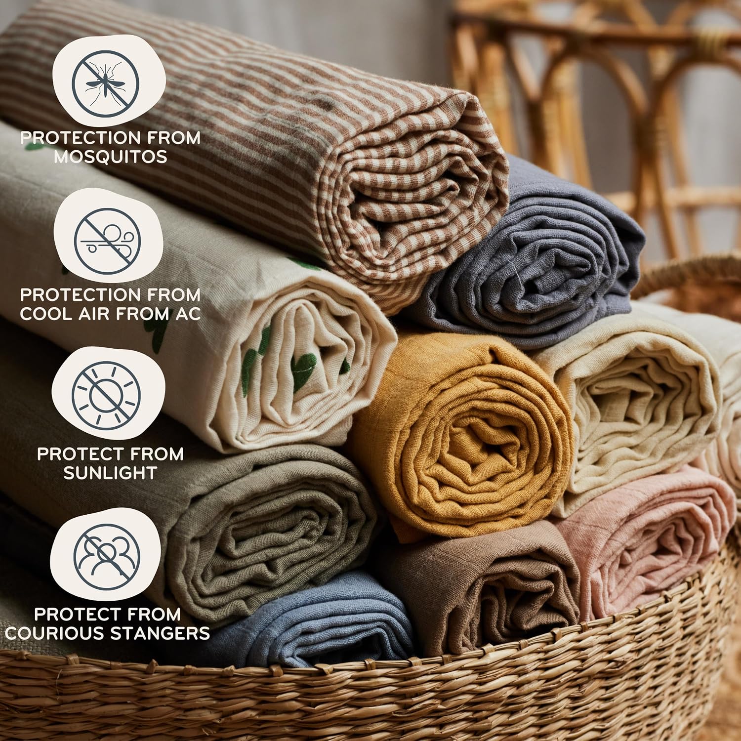 Car Seat Cover Baby - Organic Muslin Cotton - Carseat Canopy - 43" x 32" (Tradewinds)