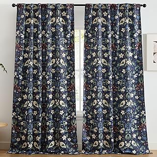 HLC.ME Florence Floral & Birds Patterned Window Back Tab Rod Pocket Prin...