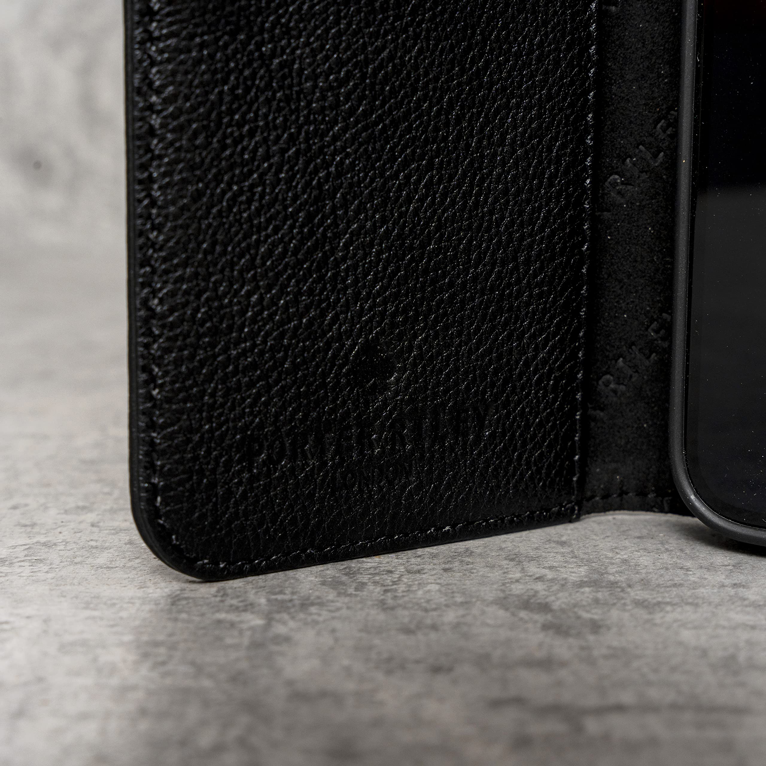 Porter Riley - Custodia in Pelle per iPhone XR. Supporto/Copertura/Portafoglio Slot Per Schede, Supporto Orizzontale, Telaio Resistente (Nero Assoluto)