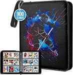 9 Pocket Card Binder: 900 Zipper Double Sided Sports & Trading Card Collector Album with 50 Removable Sleeves - Kids Card Holder for TCG NHL Baseball Football Hockey Games (Black)