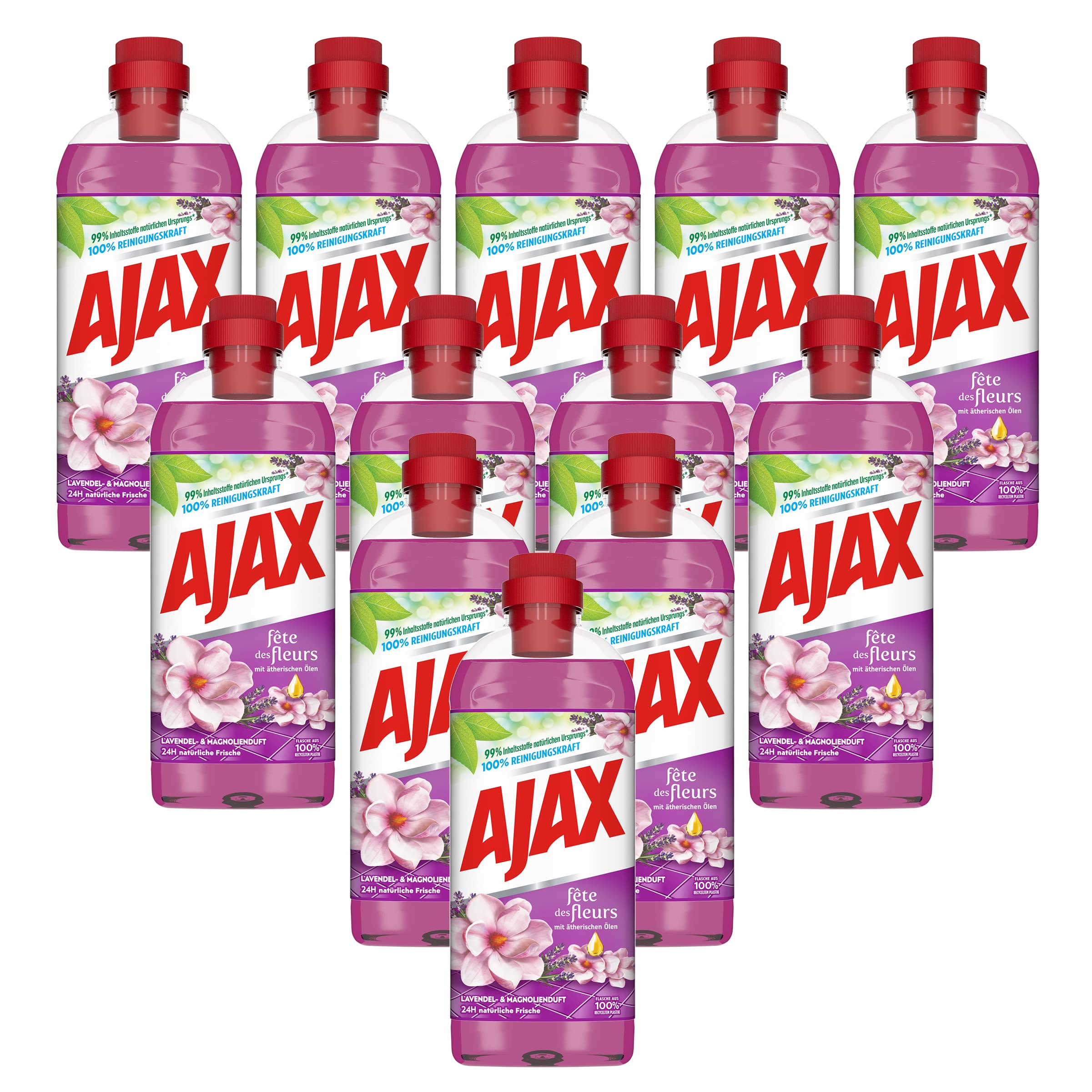 Ajax Limpiador multiusos de lavanda y magnolia, Fête des Fleurs, limpiador multisuperficie, paquete de 12 unidades (12 x 1 l)