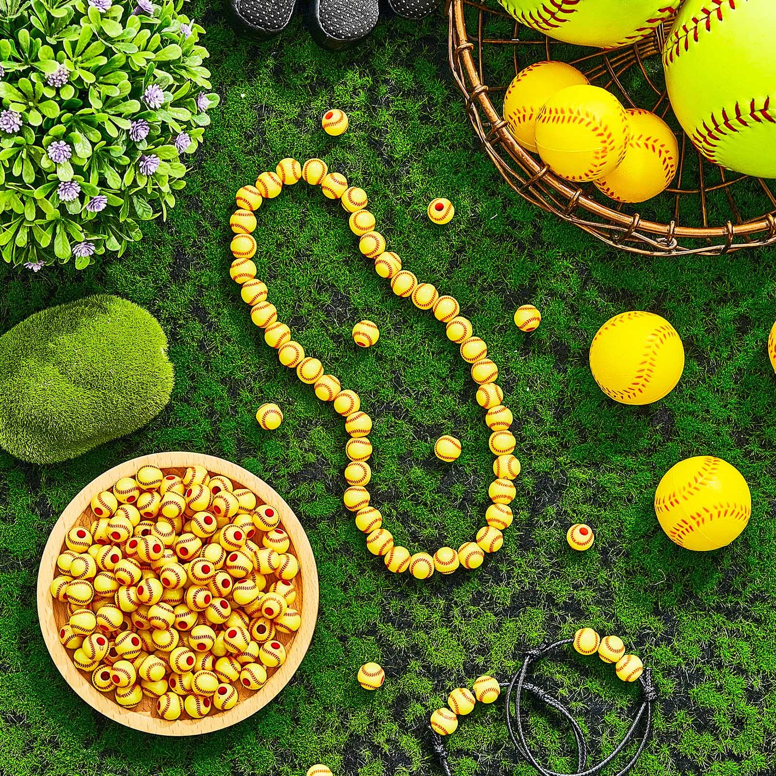 Kit De 200 Perles De Sport Acrylique - 15 Styles Différents (baseball, Basketball...) + Cordon De 7 Mètres - 11