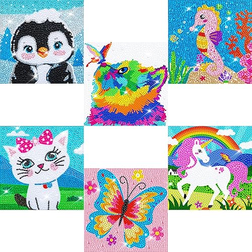 Kits de pintura de diamante 5D de 6 piezas para niños principiantes, kits de pintura de diamantes fáciles de manualidades para niños de 8 a 12 años,