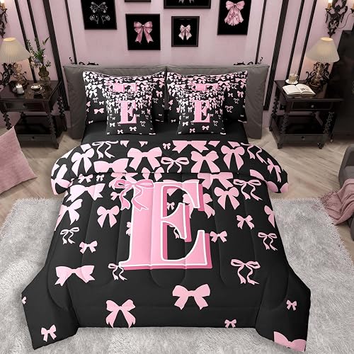 jejeloiu Girls Cute Bow Comforter Set Twin Size 7 Piece