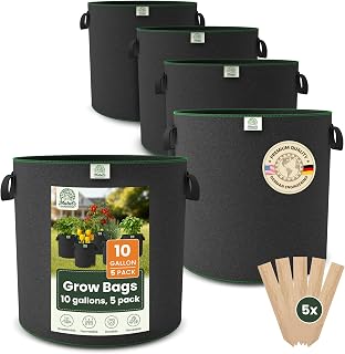 Mabel's Gardening 5-Pack 10 Gallon Grow Bags - Garden Planting Bags 13.4 x 16.3 INCH Made of 8.85 oz/yd² (300g/m²) Felt & Fleece Fabric Plant Pot, Plant Bag, Grow Bag for Carrot Potato Tomato