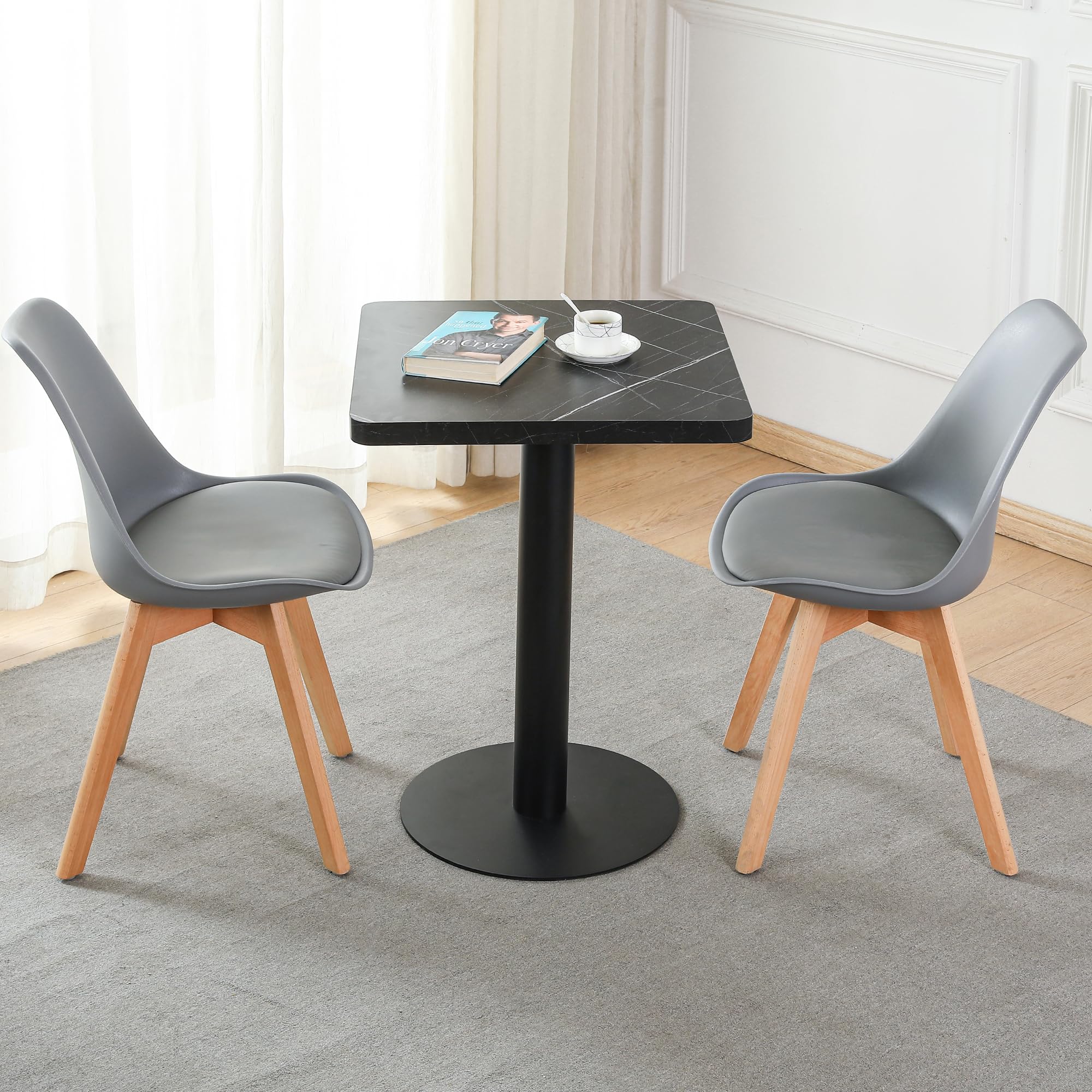 Mingone Esstisch 60cm Küchentisch Klein mit Marmor Tischplatte Schwarz | für 2 Personen, Quadratischer Holz Tisch, Esszimmertisch mit Metallbein, Für Wohnzimmer Balkon Esszimmer