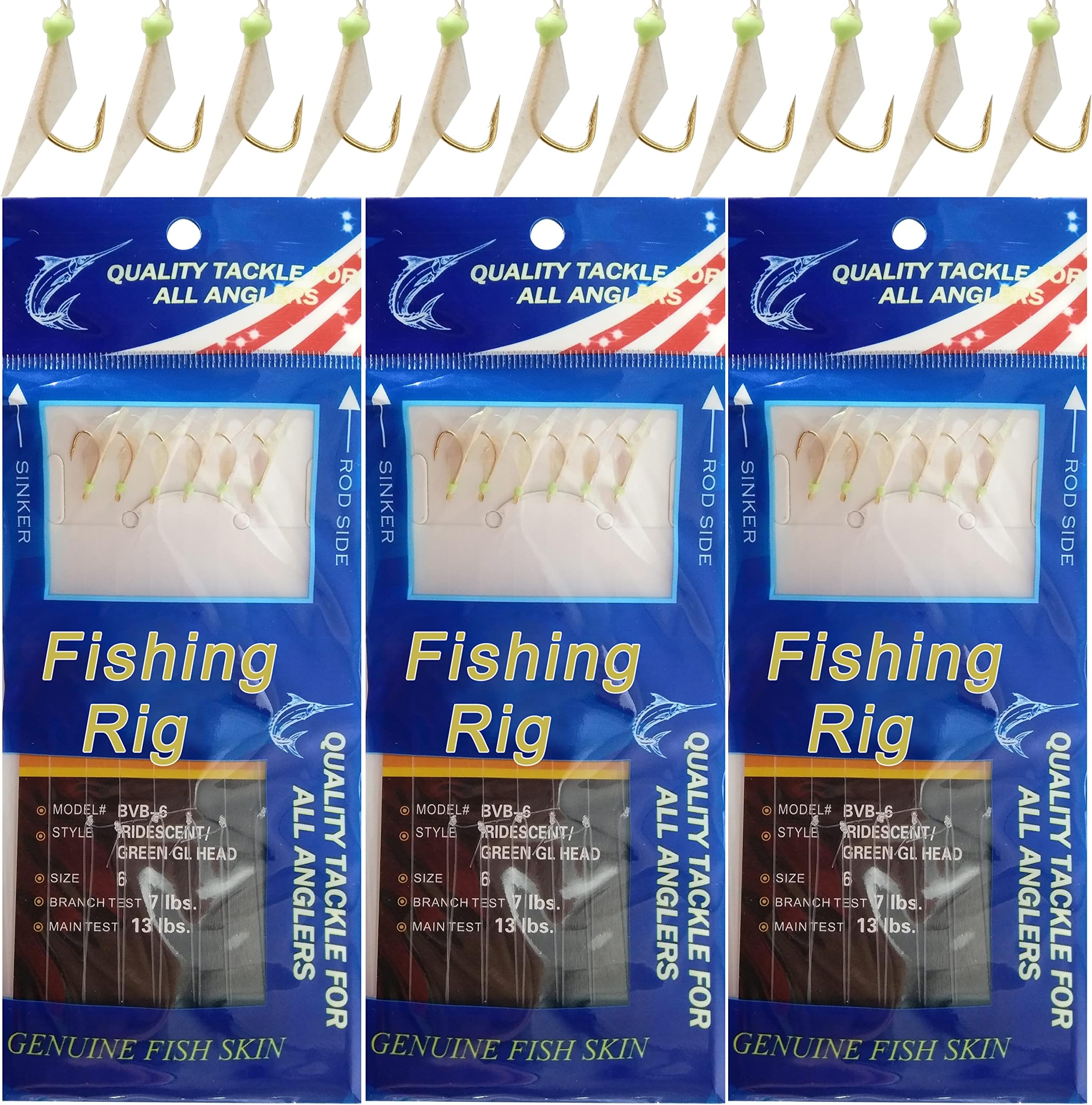 Fishing Rigs Saltwater Lures Bait Rigs,12 Packs Luminous Fishing Bait Rigs Real Fish Skin Sea Rigs with Hooks Swivels Glow in The Dark Size 4 6 8