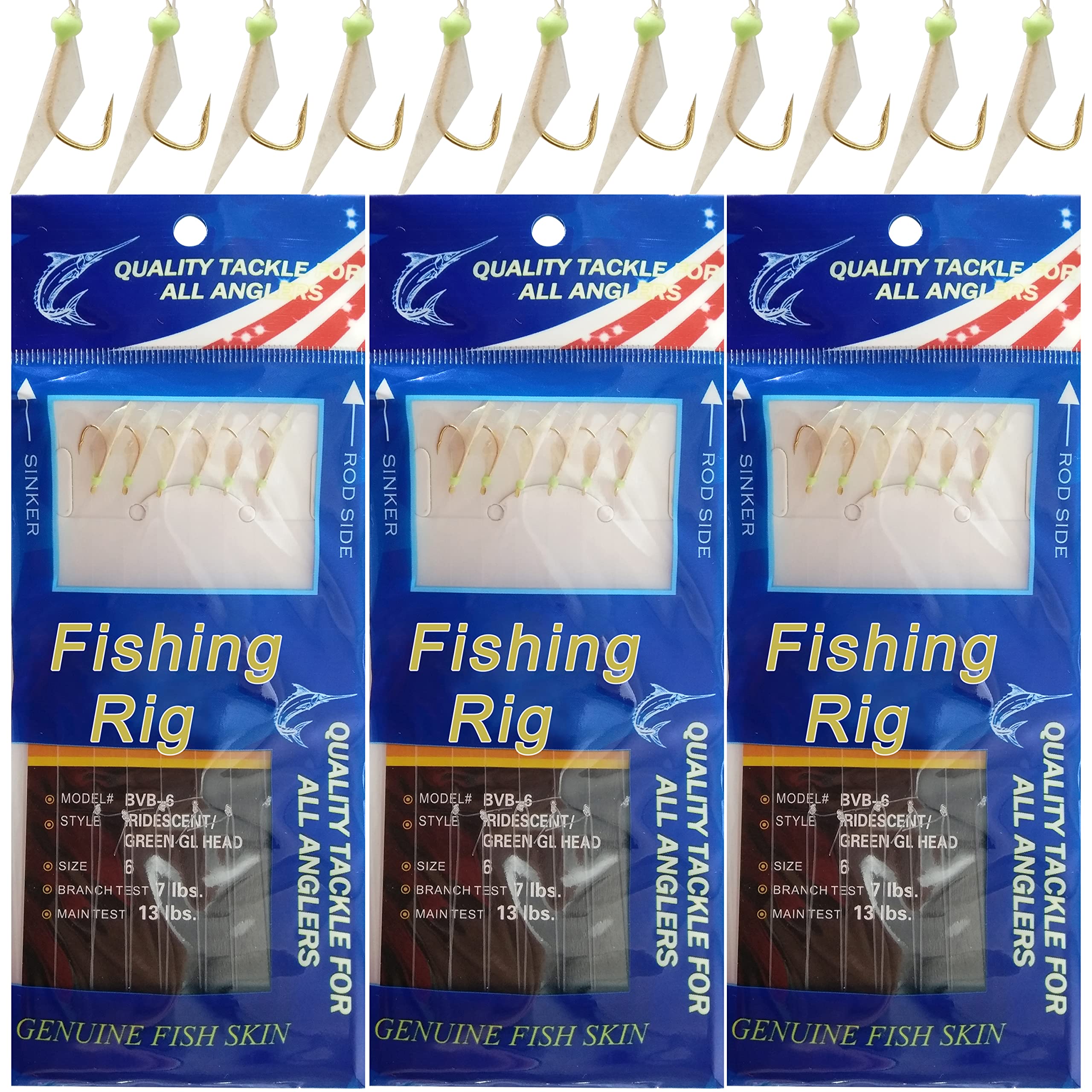Fishing Rigs Saltwater Lures Bait Rigs,12 Packs Luminous Fishing Bait Rigs Real Fish Skin Sea Rigs with Hooks Swivels Glow in The Dark Size 4 6 8
