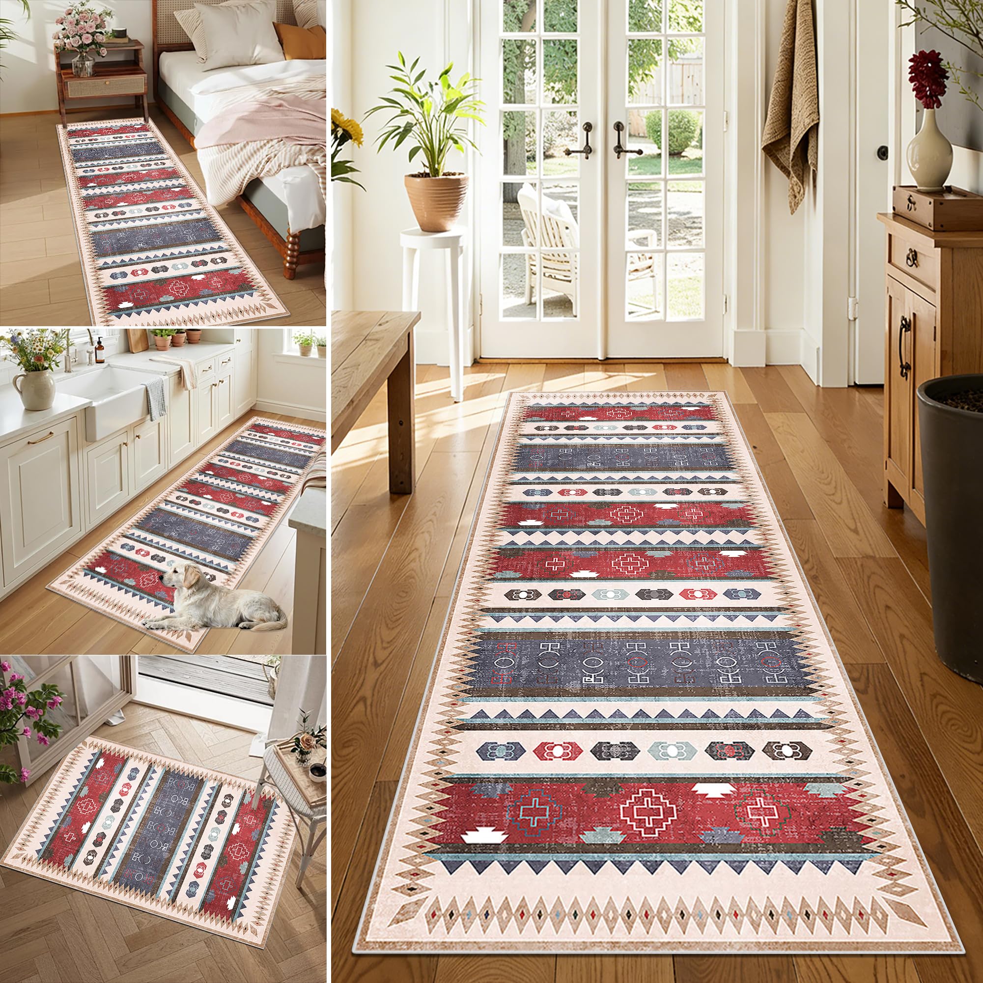 Alfombra Corredor Antideslizante Larga Alfombras de Pasillo Alfombras de área Absorbente Antideslizante Fácil de Limpiar 100 x 350 cm para Habitacion Halls Comedor Cocina Ajustable