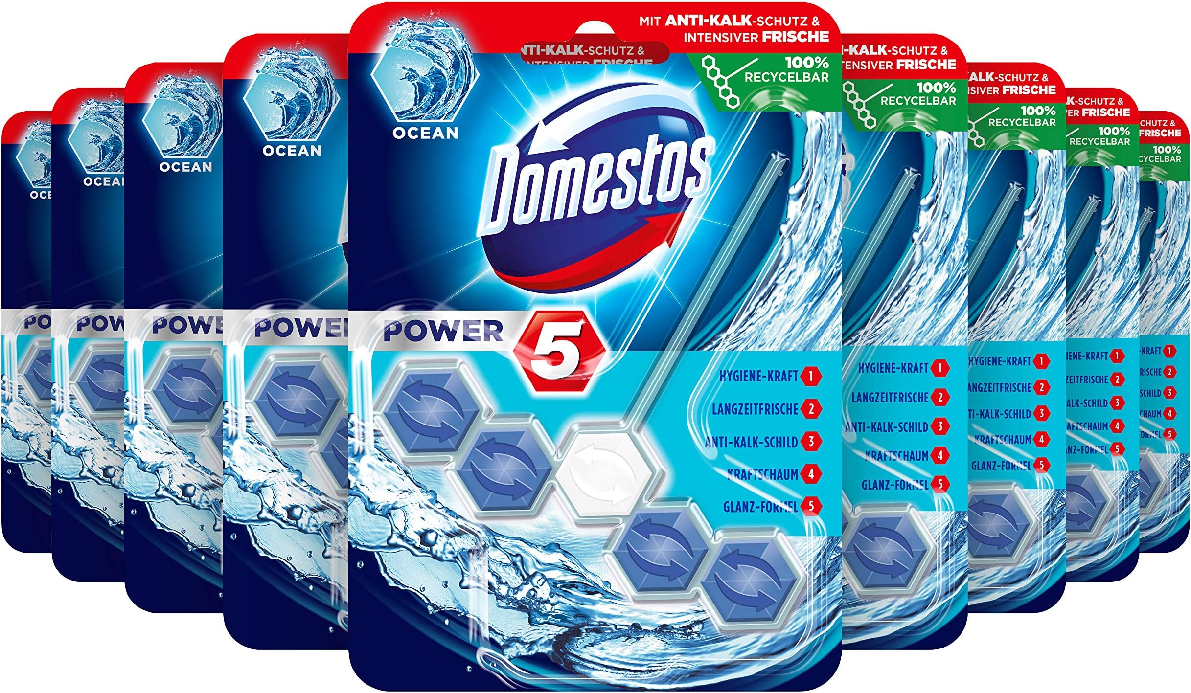 Domestos Power 5 Ocean Toilet Blocks, Pack of 9
