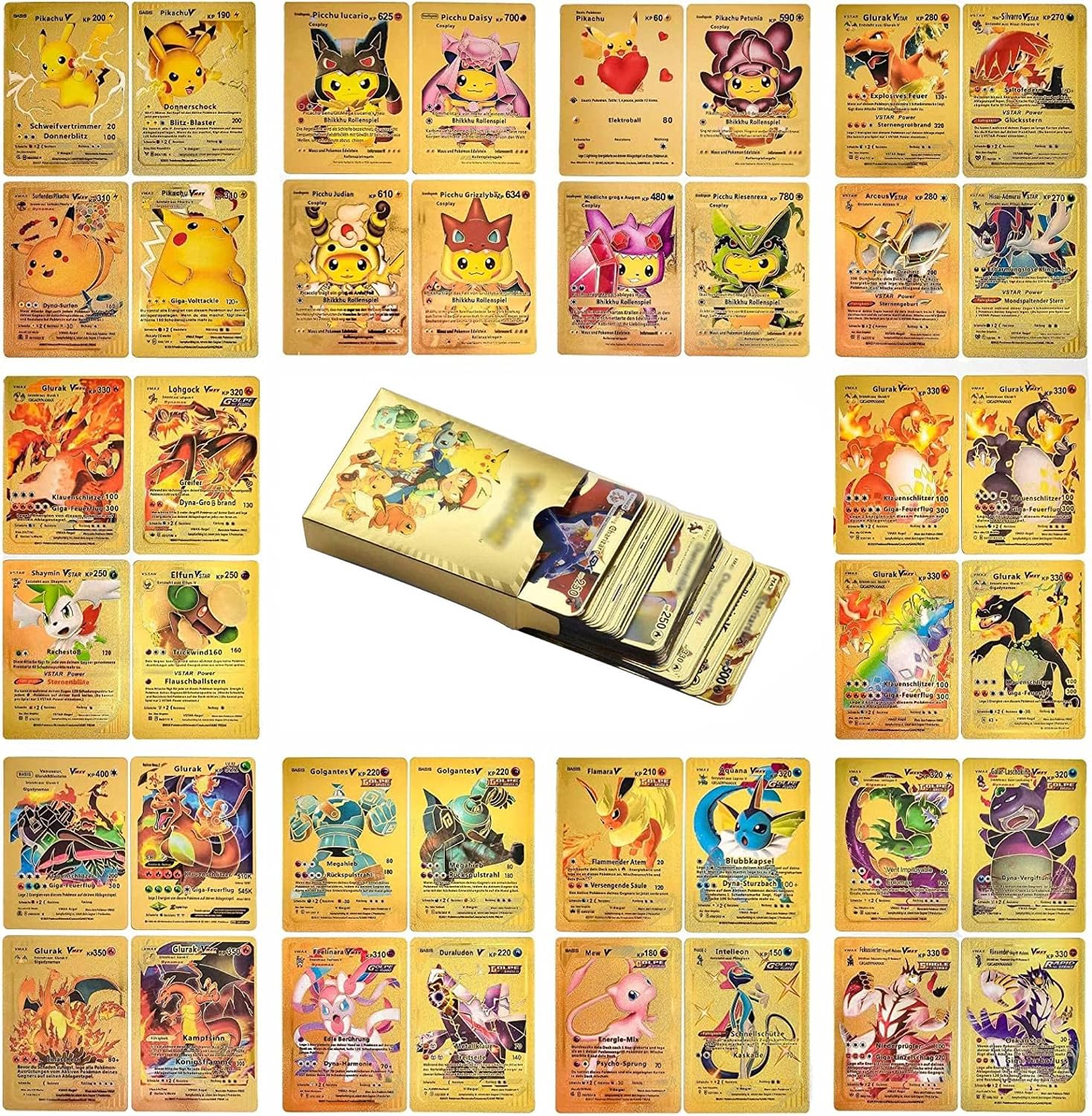 Buy Poke Karten Deutsch 55 Karten Gold [ 7 Vstar 29 Vmax 16 V 2 GX 1 ...
