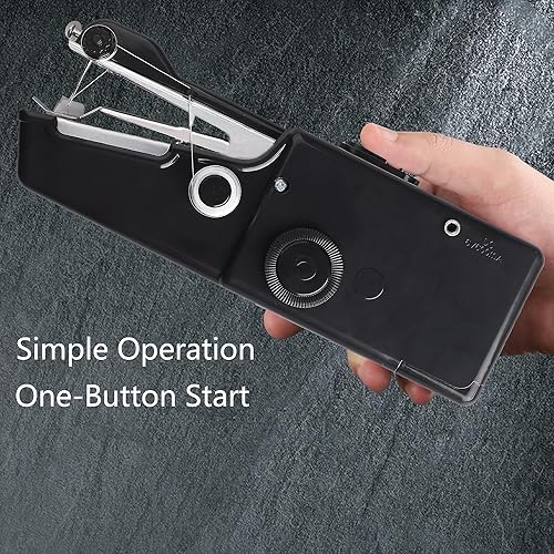 Miniatura 6 de Mini máquina de coser de mano, máquina de coser eléctrica portátil para principiantes, fácil de usar y costura rápida, adecuada para ropa, telas y