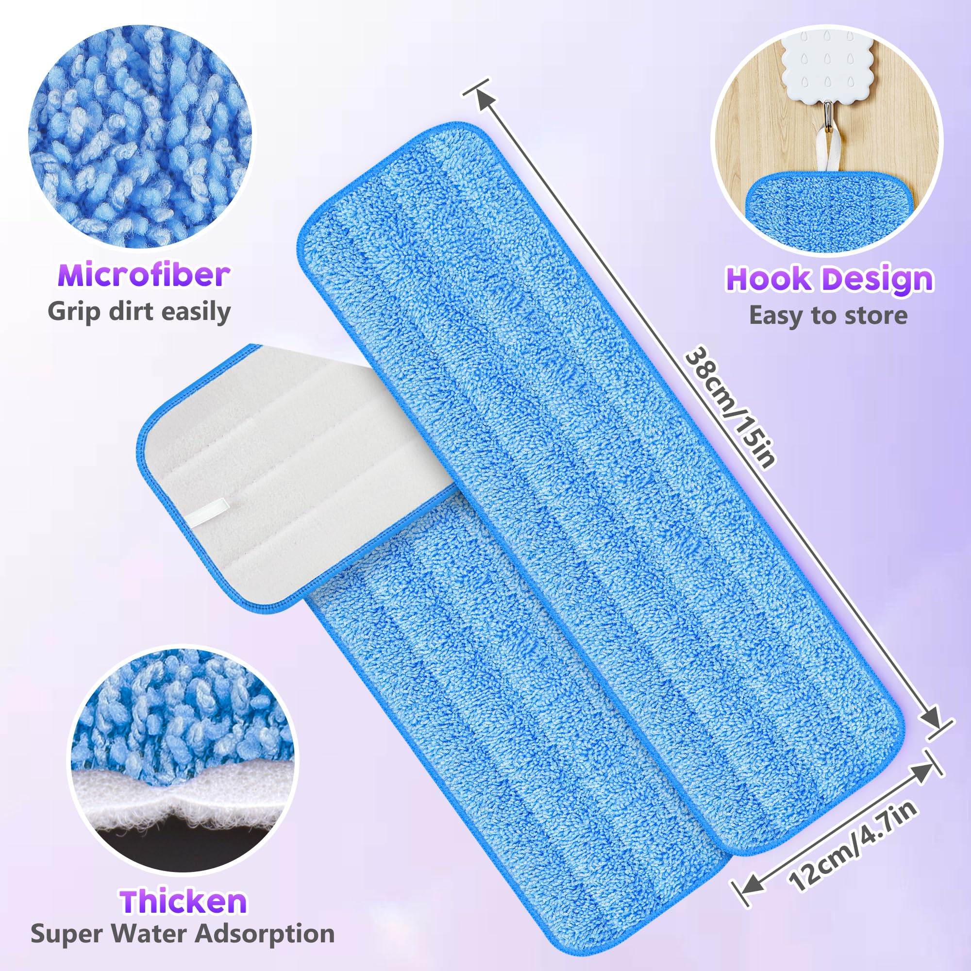 Paquete de 18 almohadillas reutilizables compatibles con Swiffer PowerMop, almohadillas de microfibra lavables a máquina, duraderas y altamente absorbentes, adecuadas para todo tipo de suelos