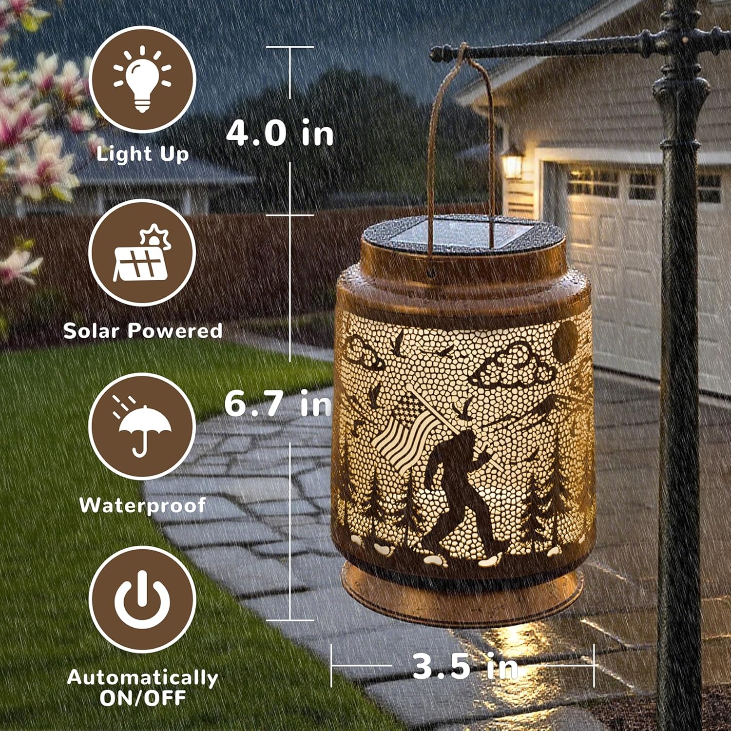 Bigfoot Solar Lantern for Garden Outdoor Decor – Hanging Metal Light Decoration for Patio, Yard, Lawn, Pathway, Backyard – Sasquatch Gift for Mom, Women, Grandma - Image 5