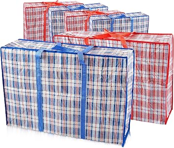 Laundry Bag Zips, XXL jumbo Heavy Duty Storage Bags Reusable Strong Nylon Large Boxes for House Moving Clothes & Wardrobe Storage backpack waterproof 4 Bags Mix Red + Blue