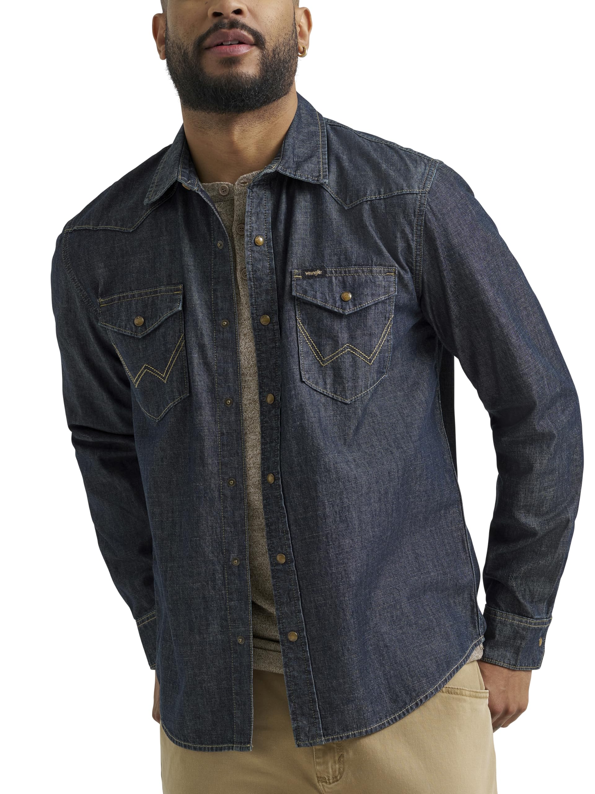 Wrangler Mens Iconic Denim Regular Fit Snap Shirt